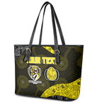 Personalized Richmond Football Leather Tote Bag Easter Egg Pattern Yellow Black Tribal Dot Art Style