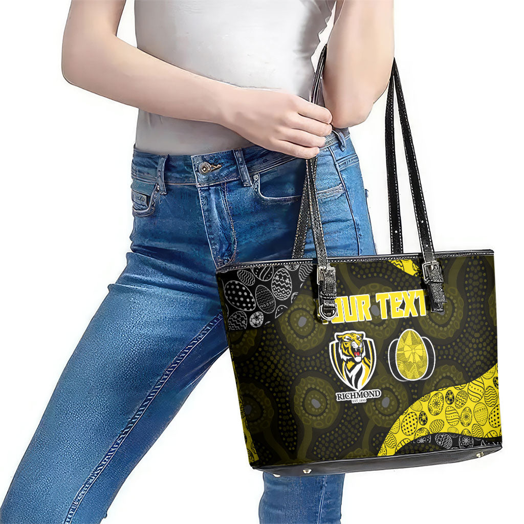 Personalized Richmond Football Leather Tote Bag Easter Egg Pattern Yellow Black Tribal Dot Art Style