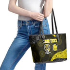 Personalized Richmond Football Leather Tote Bag Easter Egg Pattern Yellow Black Tribal Dot Art Style