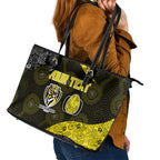 Personalized Richmond Football Leather Tote Bag Easter Egg Pattern Yellow Black Tribal Dot Art Style