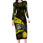 Personalized Richmond Football Long Sleeve Bodycon Dress Easter Egg Pattern Yellow Black Tribal Dot Art Style