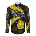 Personalized Richmond Football Long Sleeve Button Shirt Easter Egg Pattern Yellow Black Tribal Dot Art Style