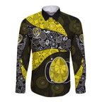 Personalized Richmond Football Long Sleeve Button Shirt Easter Egg Pattern Yellow Black Tribal Dot Art Style