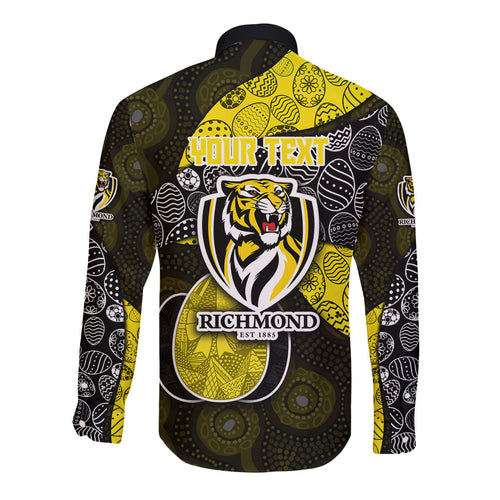 Personalized Richmond Football Long Sleeve Button Shirt Easter Egg Pattern Yellow Black Tribal Dot Art Style