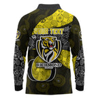 Personalized Richmond Football Long Sleeve Polo Shirt Easter Egg Pattern Yellow Black Tribal Dot Art Style