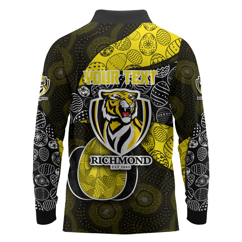 Personalized Richmond Football Long Sleeve Polo Shirt Easter Egg Pattern Yellow Black Tribal Dot Art Style