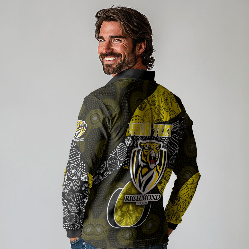 Personalized Richmond Football Long Sleeve Polo Shirt Easter Egg Pattern Yellow Black Tribal Dot Art Style