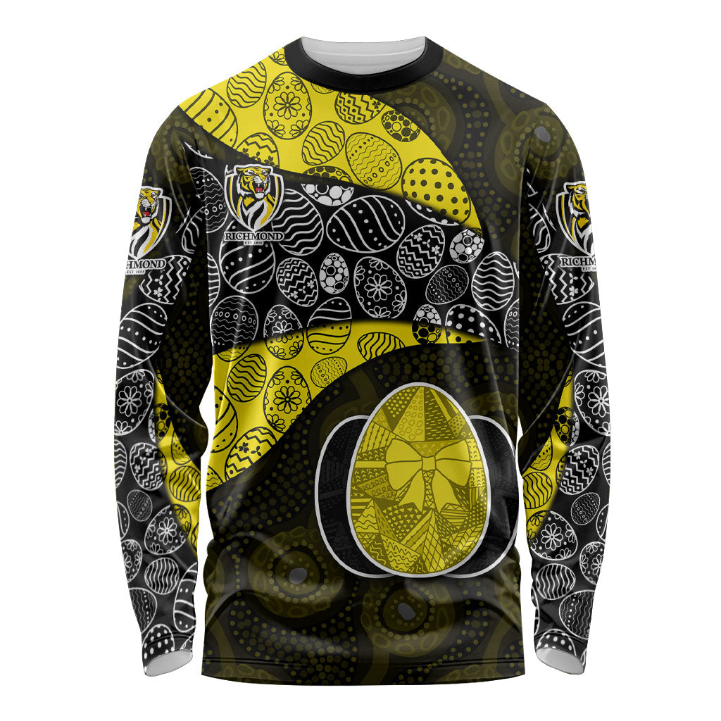 Personalized Richmond Football Long Sleeve Shirt Easter Egg Pattern Yellow Black Tribal Dot Art Style