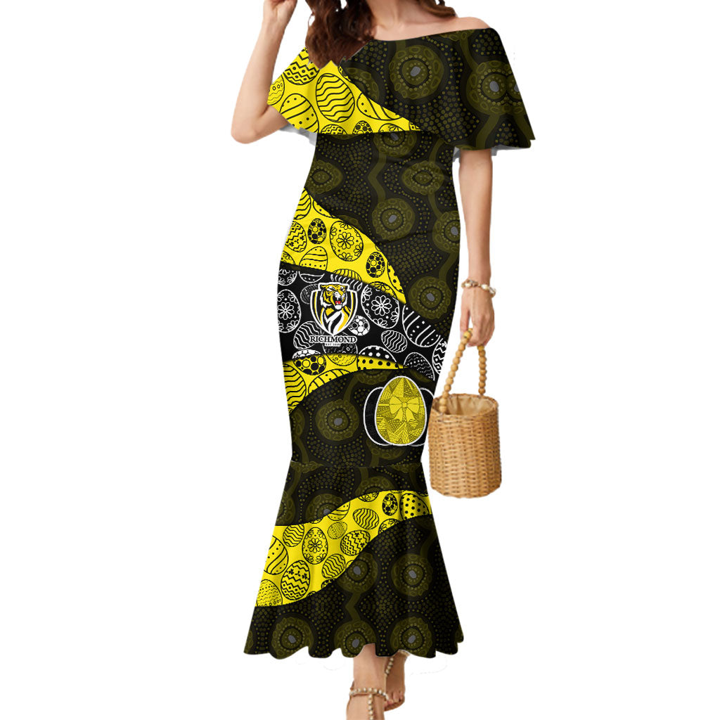 Personalized Richmond Football Mermaid Dress Easter Egg Pattern Yellow Black Tribal Dot Art Style