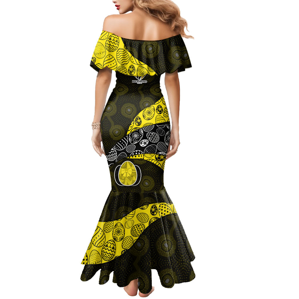 Personalized Richmond Football Mermaid Dress Easter Egg Pattern Yellow Black Tribal Dot Art Style