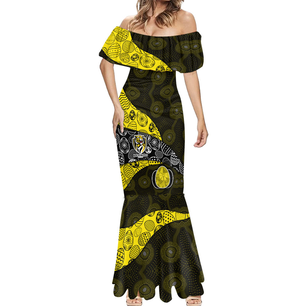Personalized Richmond Football Mermaid Dress Easter Egg Pattern Yellow Black Tribal Dot Art Style