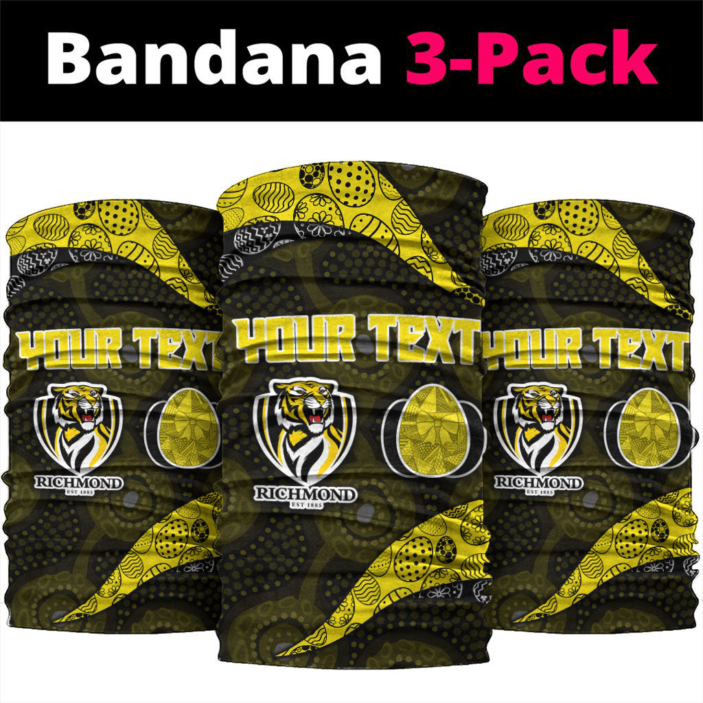 Personalized Richmond Football Neck Gaiter Easter Egg Pattern Yellow Black Tribal Dot Art Style