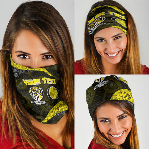 Personalized Richmond Football Neck Gaiter Easter Egg Pattern Yellow Black Tribal Dot Art Style