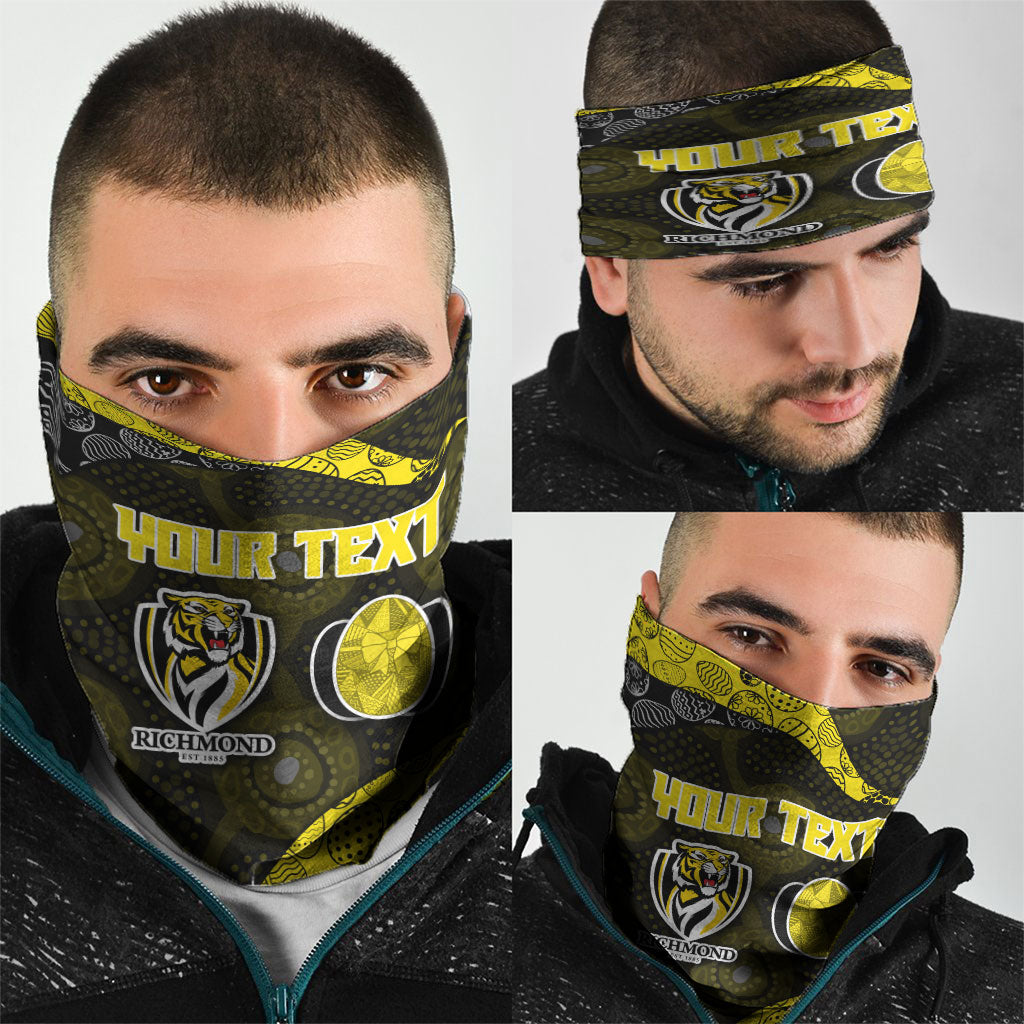 Personalized Richmond Football Neck Gaiter Easter Egg Pattern Yellow Black Tribal Dot Art Style