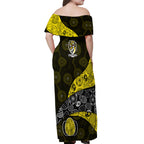 Personalized Richmond Football Off Shoulder Maxi Dress Easter Egg Pattern Yellow Black Tribal Dot Art Style