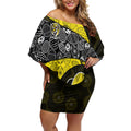 Personalized Richmond Football Off Shoulder Short Dress Easter Egg Pattern Yellow Black Tribal Dot Art Style