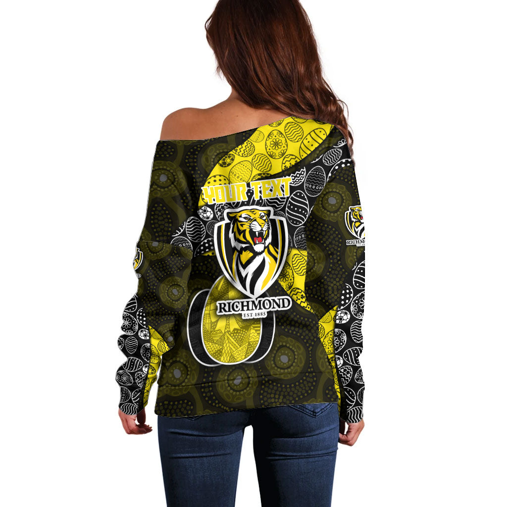 Personalized Richmond Football Off Shoulder Sweater Easter Egg Pattern Yellow Black Tribal Dot Art Style
