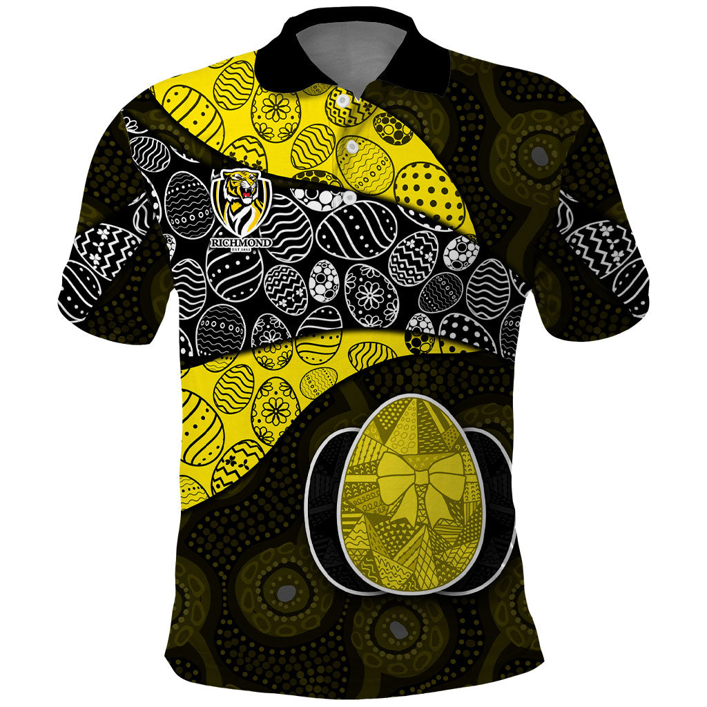 Personalized Richmond Football Polo Shirt Easter Egg Pattern Yellow Black Tribal Dot Art Style