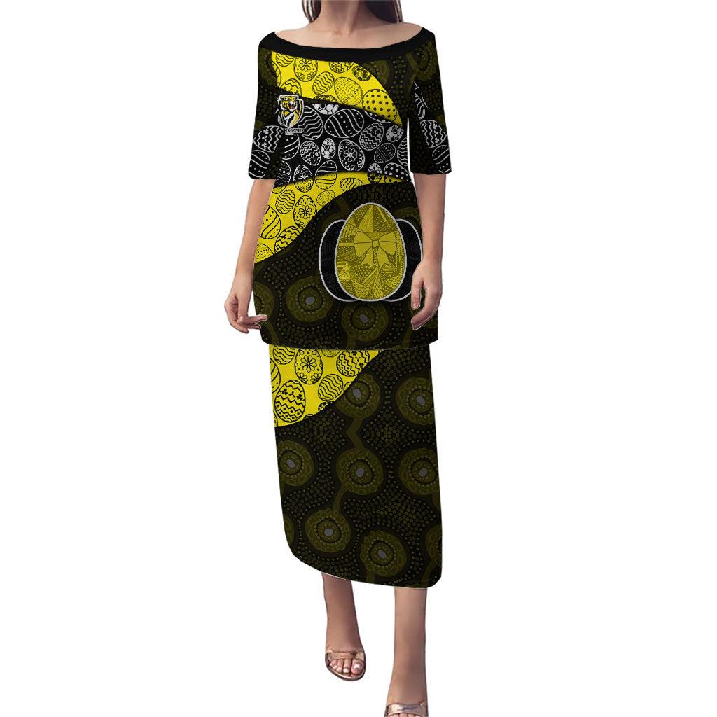 Personalized Richmond Football Puletasi Easter Egg Pattern Yellow Black Tribal Dot Art Style