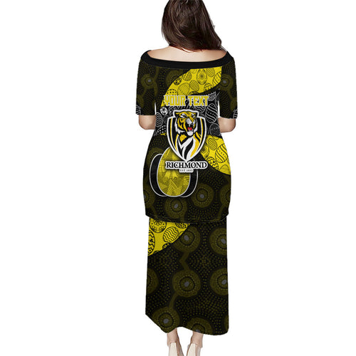 Personalized Richmond Football Puletasi Easter Egg Pattern Yellow Black Tribal Dot Art Style