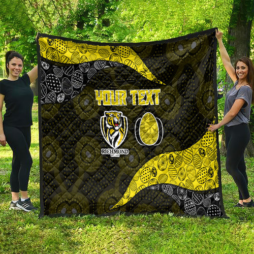 Personalized Richmond Football Quilt Easter Egg Pattern Yellow Black Tribal Dot Art Style