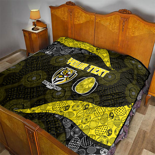 Personalized Richmond Football Quilt Easter Egg Pattern Yellow Black Tribal Dot Art Style