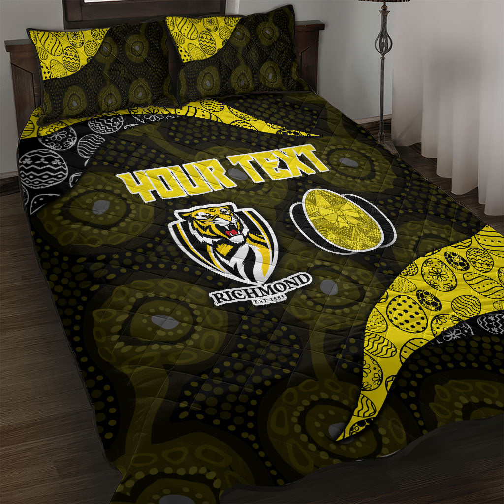Personalized Richmond Football Quilt Bed Set Easter Egg Pattern Yellow Black Tribal Dot Art Style