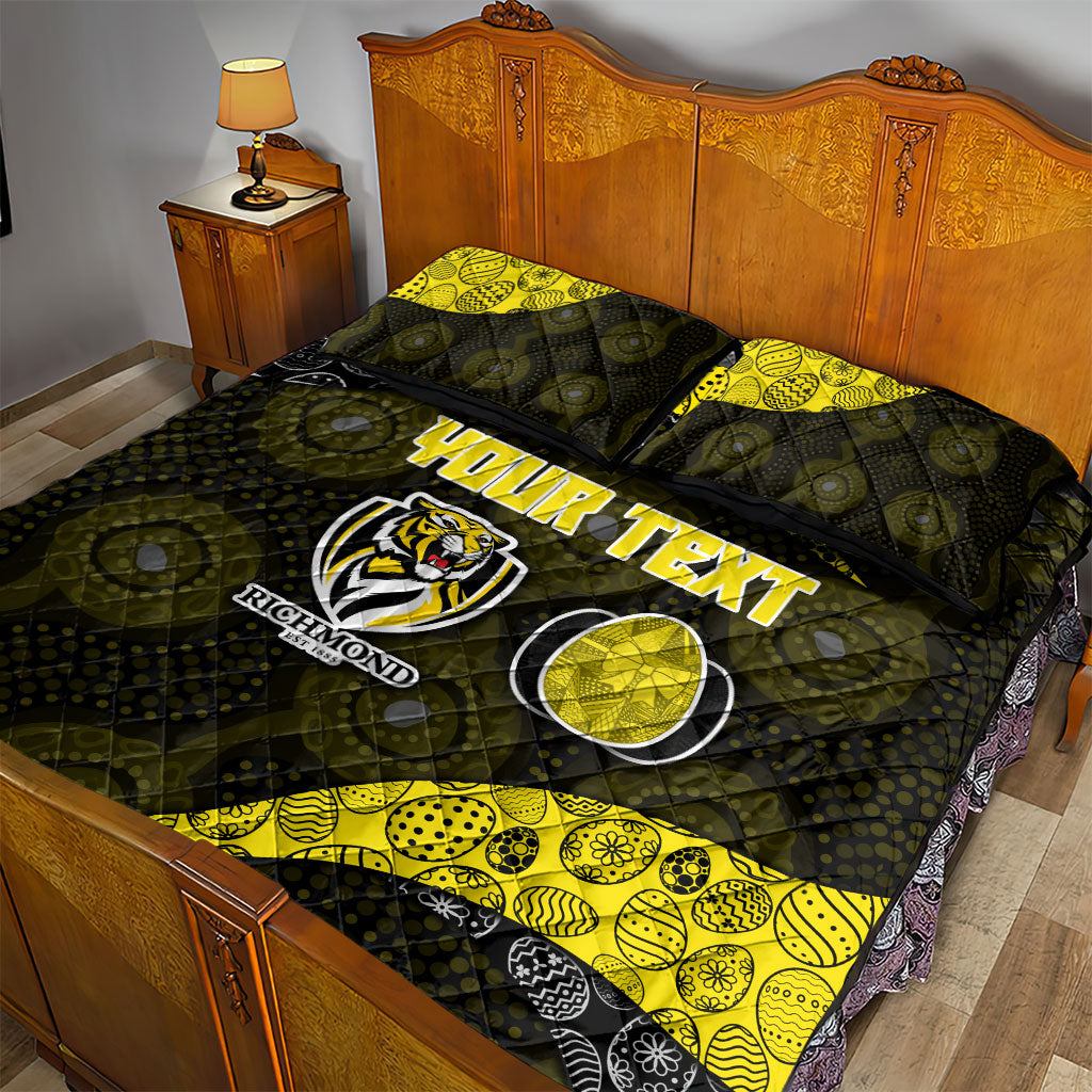 Personalized Richmond Football Quilt Bed Set Easter Egg Pattern Yellow Black Tribal Dot Art Style