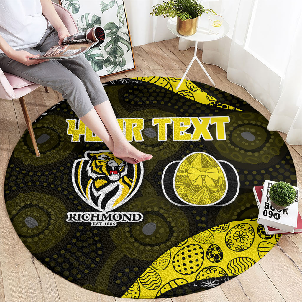 Personalized Richmond Football Round Carpet Easter Egg Pattern Yellow Black Tribal Dot Art Style