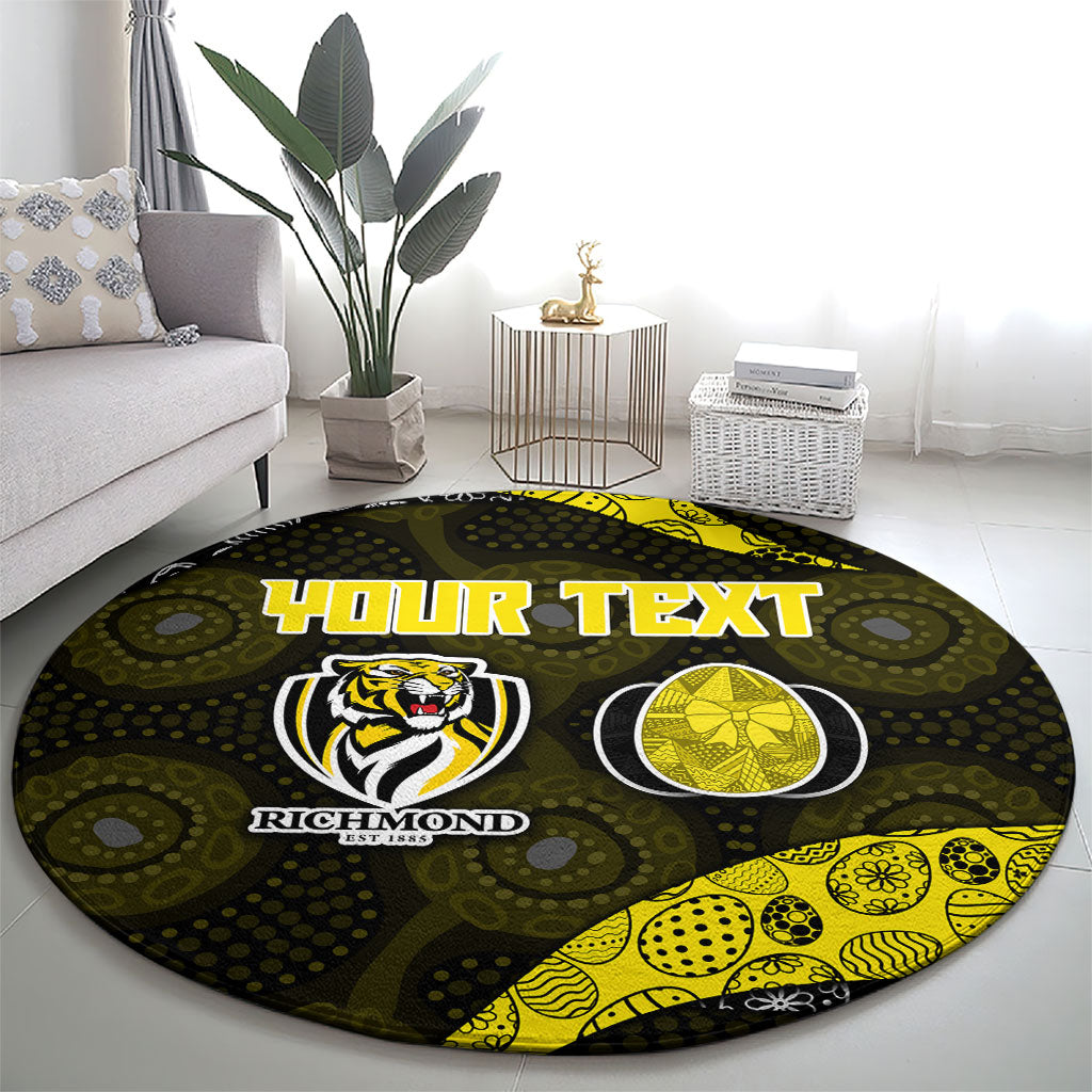 Personalized Richmond Football Round Carpet Easter Egg Pattern Yellow Black Tribal Dot Art Style