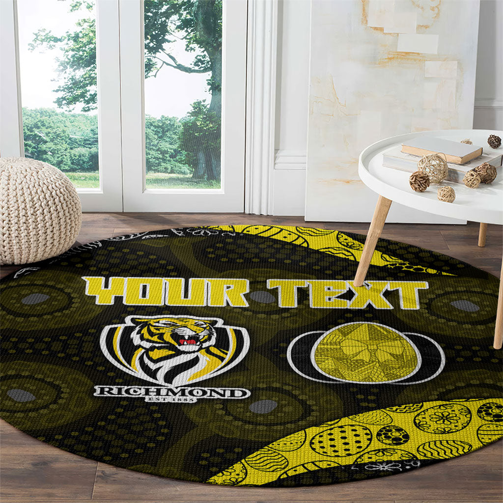 Personalized Richmond Football Round Carpet Easter Egg Pattern Yellow Black Tribal Dot Art Style