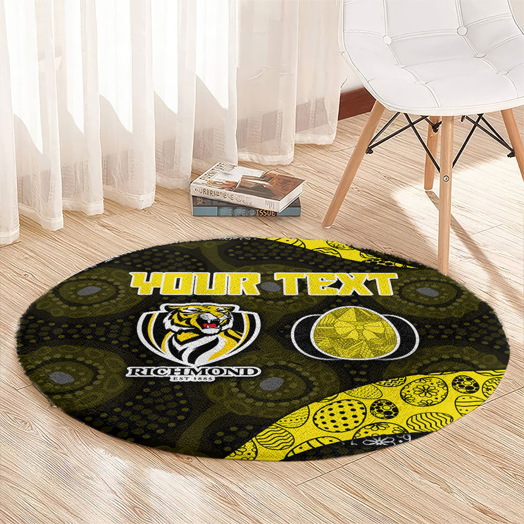 Personalized Richmond Football Round Carpet Easter Egg Pattern Yellow Black Tribal Dot Art Style
