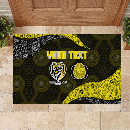 Personalized Richmond Football Rubber Doormat Easter Egg Pattern Yellow Black Tribal Dot Art Style