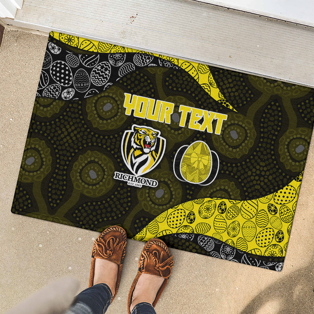Personalized Richmond Football Rubber Doormat Easter Egg Pattern Yellow Black Tribal Dot Art Style