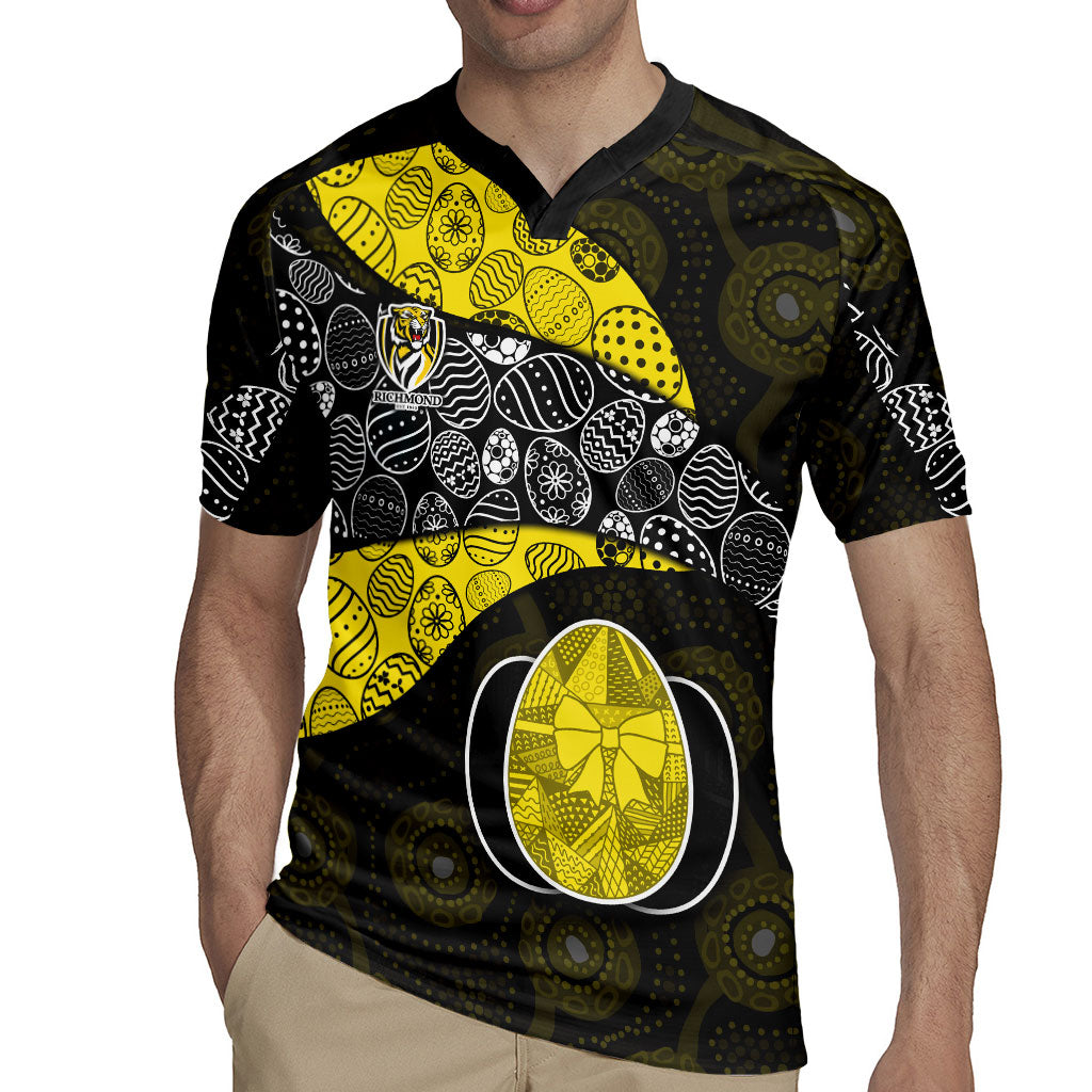 Personalized Richmond Football Rugby Jersey Easter Egg Pattern Yellow Black Tribal Dot Art Style