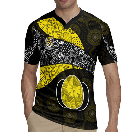Personalized Richmond Football Rugby Jersey Easter Egg Pattern Yellow Black Tribal Dot Art Style
