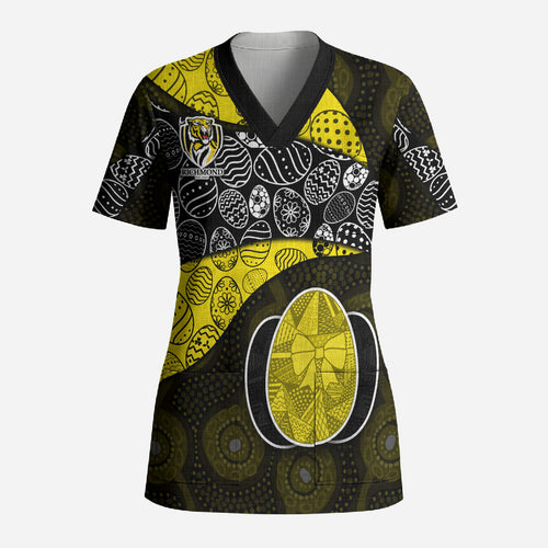 Personalized Richmond Football Scrub Top Easter Egg Pattern Yellow Black Tribal Dot Art Style