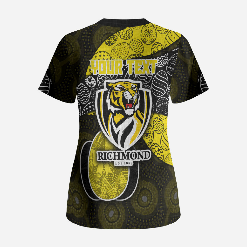 Personalized Richmond Football Scrub Top Easter Egg Pattern Yellow Black Tribal Dot Art Style