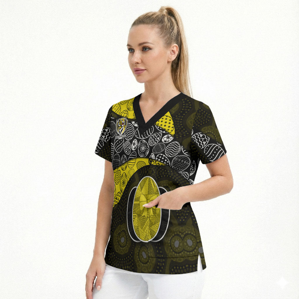 Personalized Richmond Football Scrub Top Easter Egg Pattern Yellow Black Tribal Dot Art Style