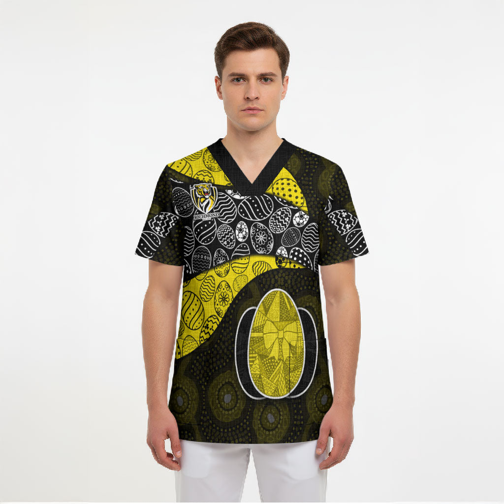 Personalized Richmond Football Scrub Top Easter Egg Pattern Yellow Black Tribal Dot Art Style