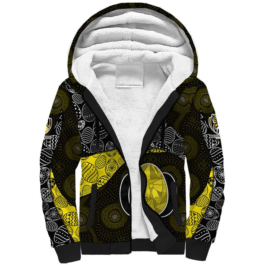 Personalized Richmond Football Sherpa Hoodie Easter Egg Pattern Yellow Black Tribal Dot Art Style