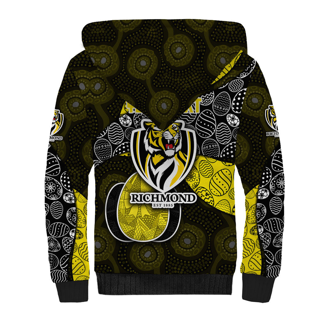 Personalized Richmond Football Sherpa Hoodie Easter Egg Pattern Yellow Black Tribal Dot Art Style