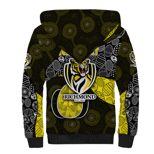 Personalized Richmond Football Sherpa Hoodie Easter Egg Pattern Yellow Black Tribal Dot Art Style