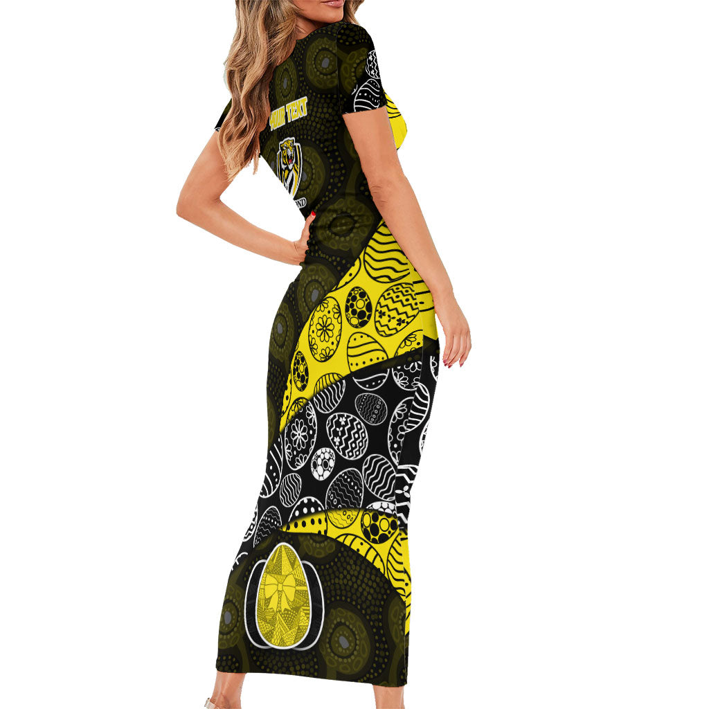 Personalized Richmond Football Short Sleeve Bodycon Dress Easter Egg Pattern Yellow Black Tribal Dot Art Style