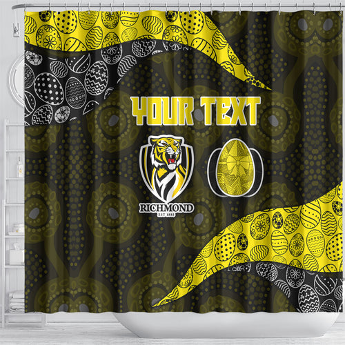 Personalized Richmond Football Shower Curtain Easter Egg Pattern Yellow Black Tribal Dot Art Style
