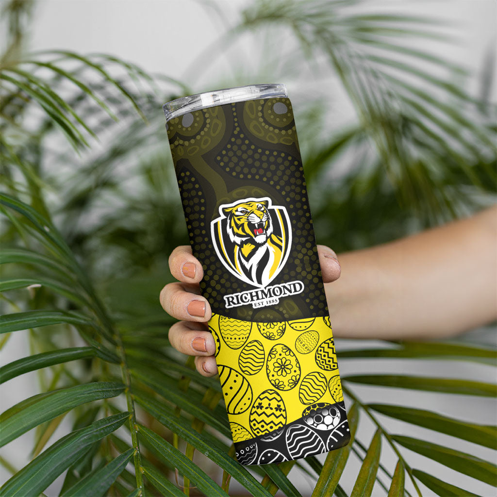 Personalized Richmond Football Skinny Tumbler Easter Egg Pattern Yellow Black Tribal Dot Art Style