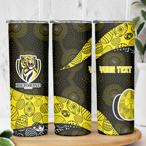 Personalized Richmond Football Skinny Tumbler Easter Egg Pattern Yellow Black Tribal Dot Art Style