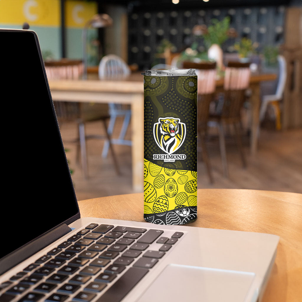 Personalized Richmond Football Skinny Tumbler Easter Egg Pattern Yellow Black Tribal Dot Art Style