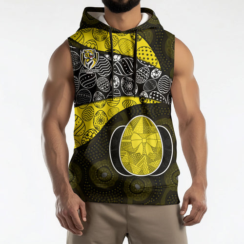 Personalized Richmond Football Sleeveless Hoodie Easter Egg Pattern Yellow Black Tribal Dot Art Style