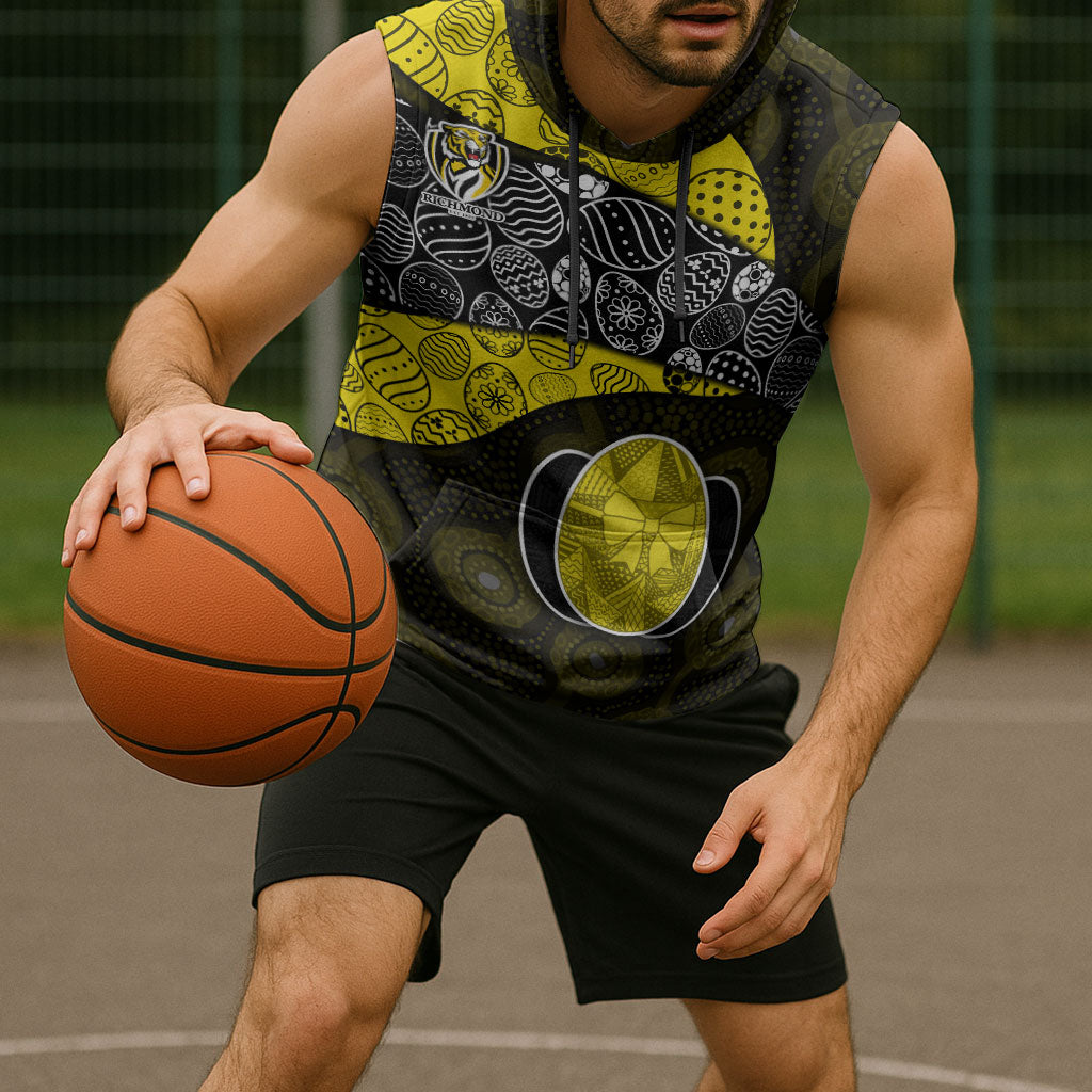 Personalized Richmond Football Sleeveless Hoodie Easter Egg Pattern Yellow Black Tribal Dot Art Style